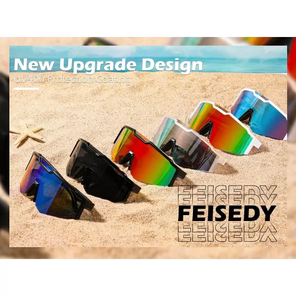 FEISEDY Sports Sunglasses for Men Women Cycling Fishing Mountain Bike Outdoor Glasses or Youth Teens B9128Black Frame  Mirror Green
