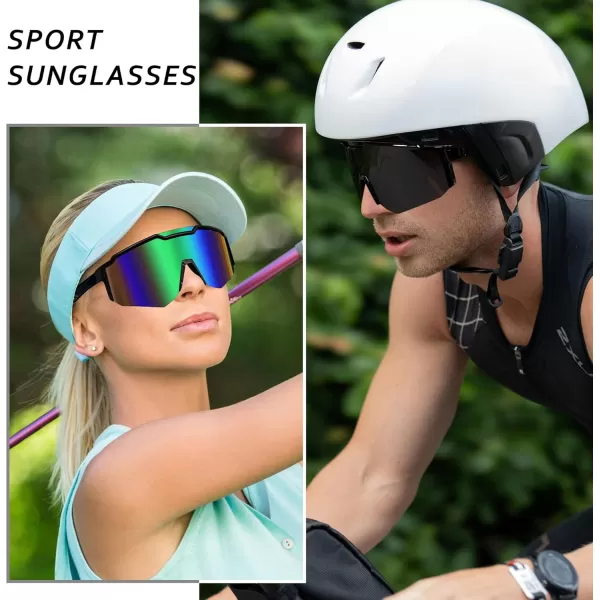 FEISEDY Sports Sunglasses for Men Women Cycling Fishing Mountain Bike Outdoor Glasses or Youth Teens B9128Black Frame  Mirror Green