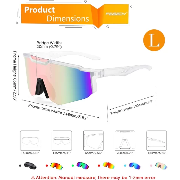 FEISEDY Sports Sunglasses for Men Women Cycling Fishing Mountain Bike Outdoor Glasses or Youth Teens B9128Transparent Frame  Mirror Pink