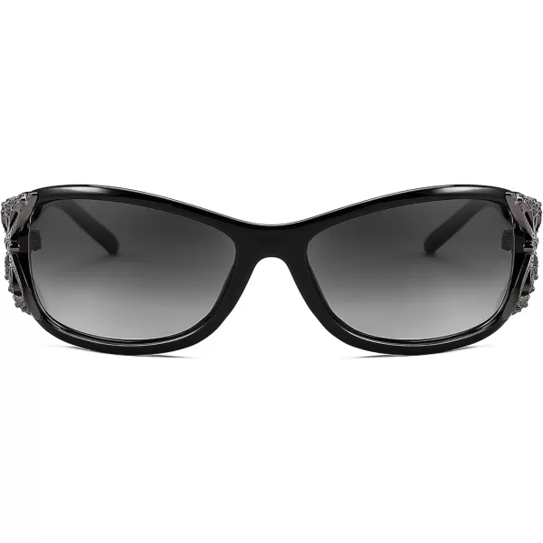 FEISEDY Trendy Polarized Y2K Sunglasses Wrap Around Butterfly Design Fashion Sunnies UV400 Protection B0078Black Frame  Gradual Grey Lens