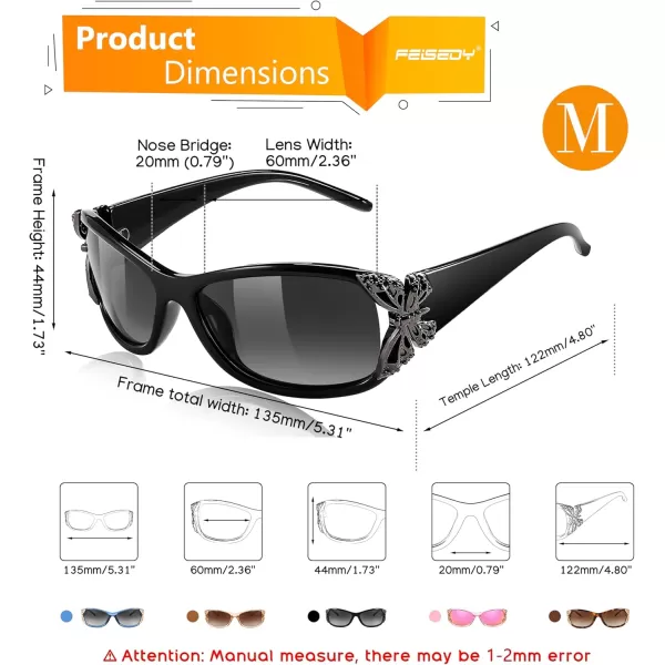 FEISEDY Trendy Polarized Y2K Sunglasses Wrap Around Butterfly Design Fashion Sunnies UV400 Protection B0078Black Frame  Gradual Grey Lens