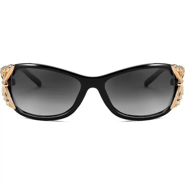 FEISEDY Trendy Polarized Y2K Sunglasses Wrap Around Butterfly Design Fashion Sunnies UV400 Protection B0078Black  Golden