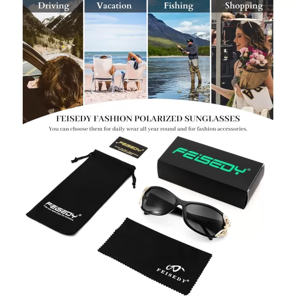 FEISEDY Trendy Polarized Y2K Sunglasses Wrap Around Butterfly Design Fashion Sunnies UV400 Protection B0078Black  Golden