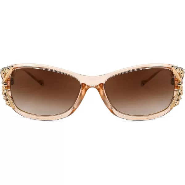 FEISEDY Trendy Polarized Y2K Sunglasses Wrap Around Butterfly Design Fashion Sunnies UV400 Protection B0078Champagne Frame  Gradual Tea Lens