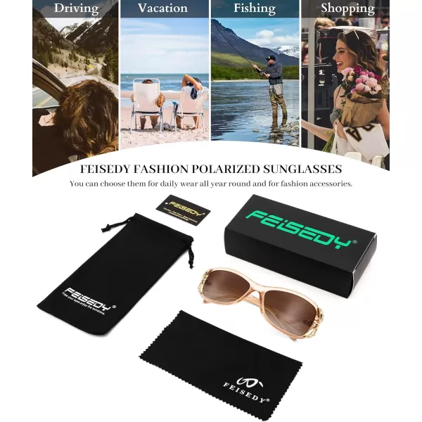 FEISEDY Trendy Polarized Y2K Sunglasses Wrap Around Butterfly Design Fashion Sunnies UV400 Protection B0078Champagne Frame  Gradual Tea Lens