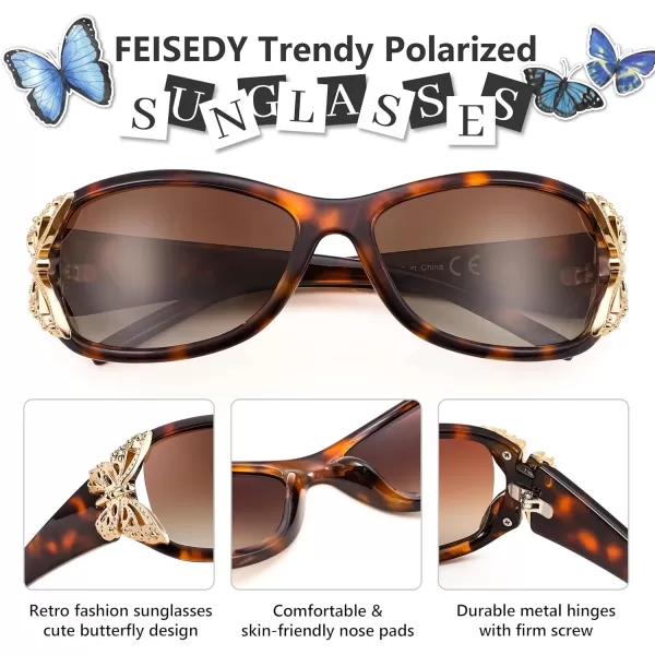 FEISEDY Trendy Polarized Y2K Sunglasses Wrap Around Butterfly Design Fashion Sunnies UV400 Protection B0078Leopard Frame  Gradual Tea Lens