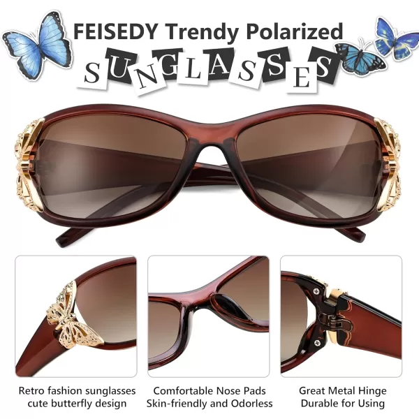 FEISEDY Trendy Polarized Y2K Sunglasses Wrap Around Butterfly Design Fashion Sunnies UV400 Protection B0078Tea Frame  Gradual Tea Lens