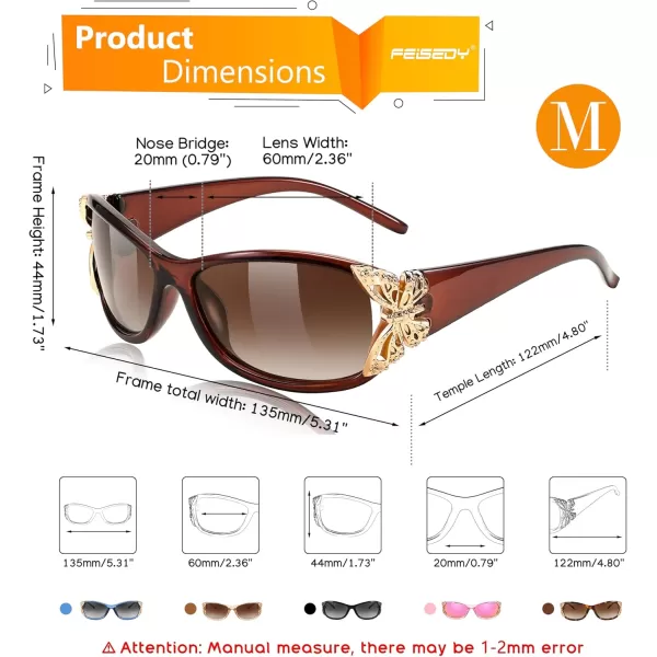 FEISEDY Trendy Polarized Y2K Sunglasses Wrap Around Butterfly Design Fashion Sunnies UV400 Protection B0078Tea Frame  Gradual Tea Lens