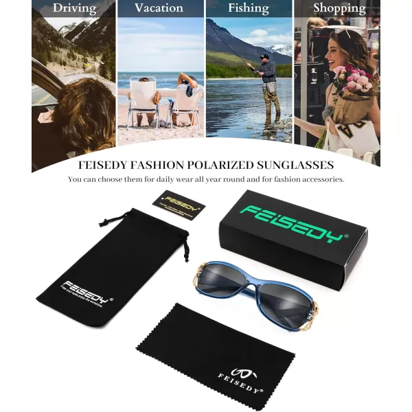 FEISEDY Trendy Polarized Y2K Sunglasses Wrap Around Butterfly Design Fashion Sunnies UV400 Protection B0078Transparent Blue Frame  Gradual Grey Lens
