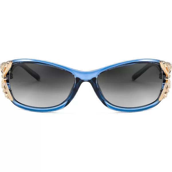 FEISEDY Trendy Polarized Y2K Sunglasses Wrap Around Butterfly Design Fashion Sunnies UV400 Protection B0078Transparent Blue Frame  Gradual Grey Lens