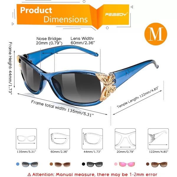 FEISEDY Trendy Polarized Y2K Sunglasses Wrap Around Butterfly Design Fashion Sunnies UV400 Protection B0078Transparent Blue Frame  Gradual Grey Lens