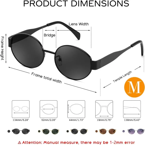 FEISEDY Trendy Retro Oval Sunglasses for Women Men Small Metal Frame Sun Glasses UV400 Shades B0124Blackgrey
