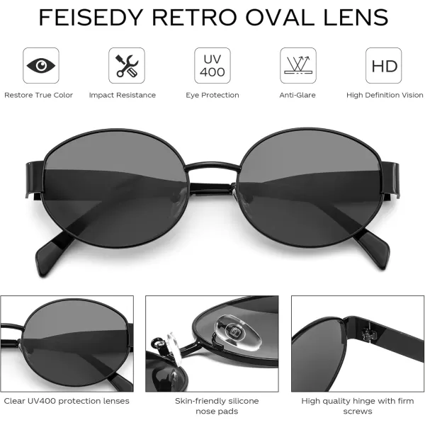 FEISEDY Trendy Retro Oval Sunglasses for Women Men Small Metal Frame Sun Glasses UV400 Shades B0124Blackgrey