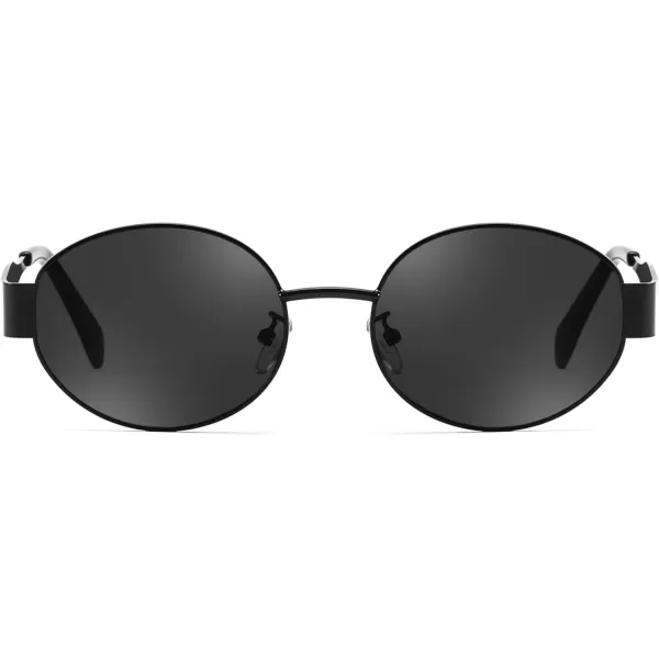 FEISEDY Trendy Retro Oval Sunglasses for Women Men Small Metal Frame Sun Glasses UV400 Shades B0124Blackgrey