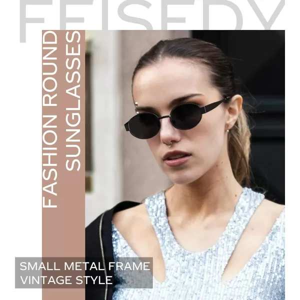 FEISEDY Trendy Retro Oval Sunglasses for Women Men Small Metal Frame Sun Glasses UV400 Shades B0124Blackgrey