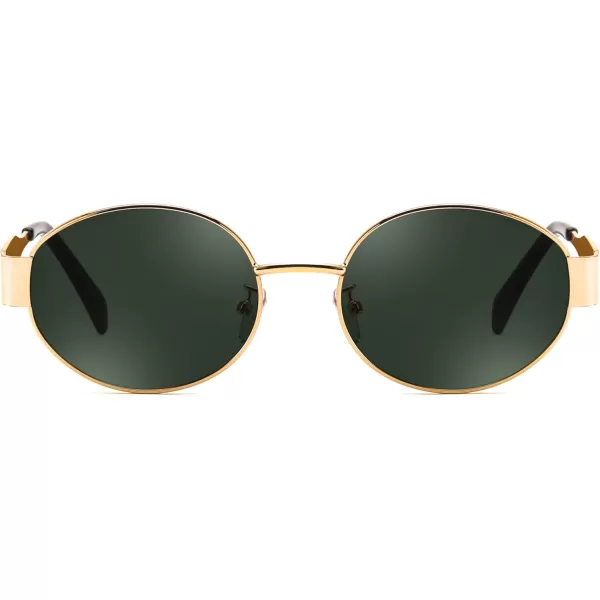 FEISEDY Trendy Retro Oval Sunglasses for Women Men Small Metal Frame Sun Glasses UV400 Shades B0124Goldblackish Green