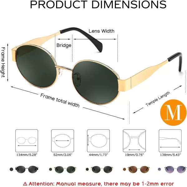 FEISEDY Trendy Retro Oval Sunglasses for Women Men Small Metal Frame Sun Glasses UV400 Shades B0124Goldblackish Green