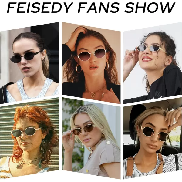 FEISEDY Trendy Retro Oval Sunglasses for Women Men Small Metal Frame Sun Glasses UV400 Shades B0124Goldgrey