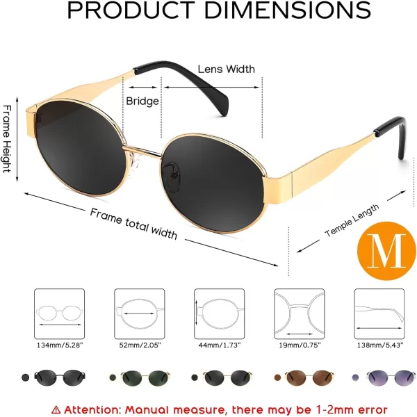 FEISEDY Trendy Retro Oval Sunglasses for Women Men Small Metal Frame Sun Glasses UV400 Shades B0124Goldgrey