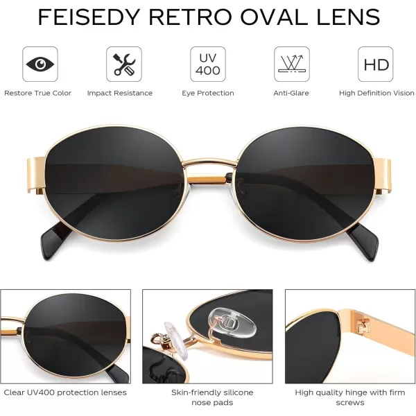 FEISEDY Trendy Retro Oval Sunglasses for Women Men Small Metal Frame Sun Glasses UV400 Shades B0124Goldgrey