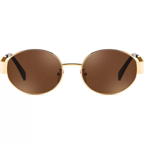 FEISEDY Trendy Retro Oval Sunglasses for Women Men Small Metal Frame Sun Glasses UV400 Shades B0124Goldtea