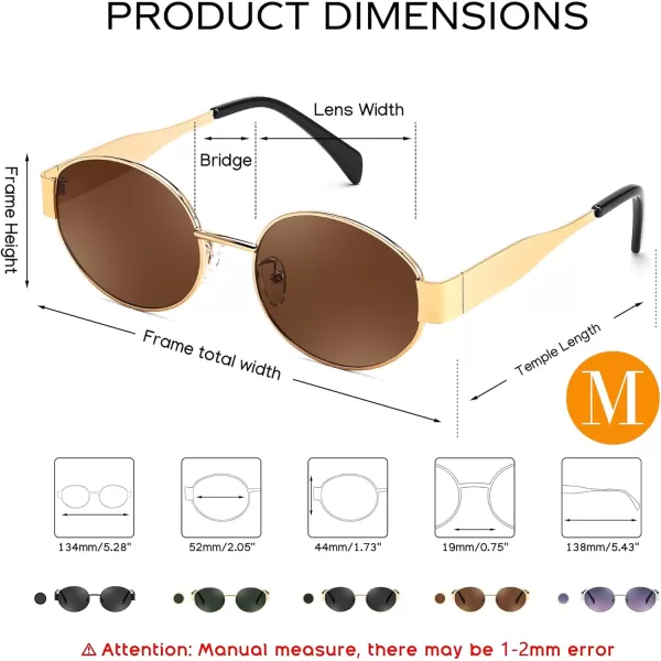FEISEDY Trendy Retro Oval Sunglasses for Women Men Small Metal Frame Sun Glasses UV400 Shades B0124Goldtea
