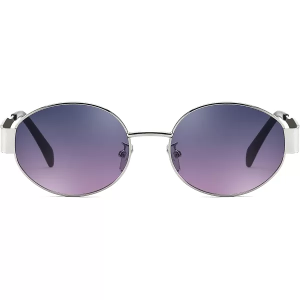 FEISEDY Trendy Retro Oval Sunglasses for Women Men Small Metal Frame Sun Glasses UV400 Shades B0124Slivergrey Pink