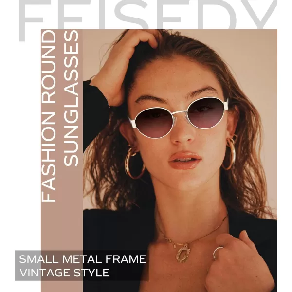 FEISEDY Trendy Retro Oval Sunglasses for Women Men Small Metal Frame Sun Glasses UV400 Shades B0124Slivergrey Pink