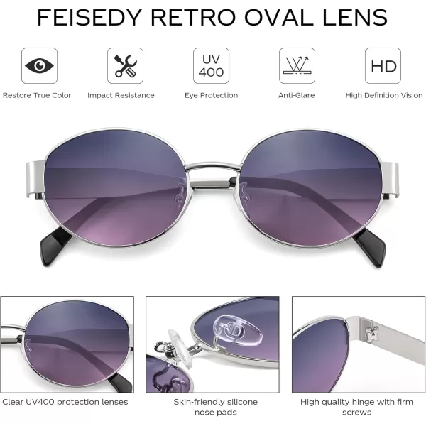 FEISEDY Trendy Retro Oval Sunglasses for Women Men Small Metal Frame Sun Glasses UV400 Shades B0124Slivergrey Pink