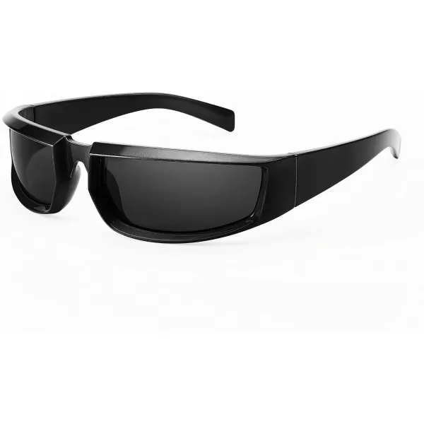 FEISEDY Wrap Around Trendy Sunglasses For Women Men Fashion Futuristic Mirror Shades Punk Sun Glasses B2970001 Black Grey Lens
