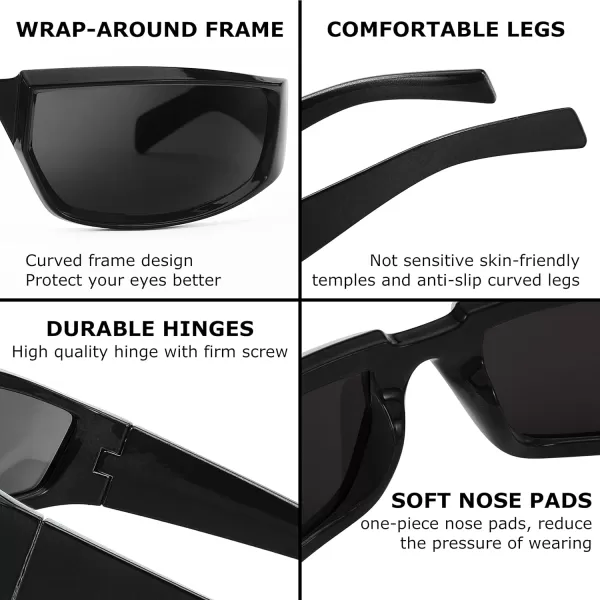 FEISEDY Wrap Around Trendy Sunglasses For Women Men Fashion Futuristic Mirror Shades Punk Sun Glasses B2970001 Black Grey Lens