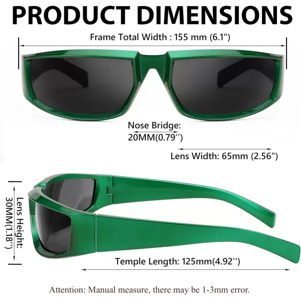 FEISEDY Wrap Around Trendy Sunglasses For Women Men Fashion Futuristic Mirror Shades Punk Sun Glasses B2970002 Green Grey Lens