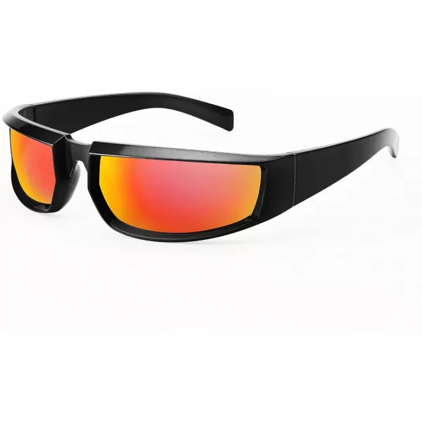 FEISEDY Wrap Around Trendy Sunglasses For Women Men Fashion Futuristic Mirror Shades Punk Sun Glasses B2970003 Black  Red Mirrored Lens