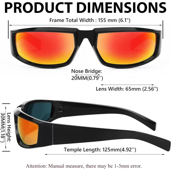 FEISEDY Wrap Around Trendy Sunglasses For Women Men Fashion Futuristic Mirror Shades Punk Sun Glasses B2970003 Black  Red Mirrored Lens
