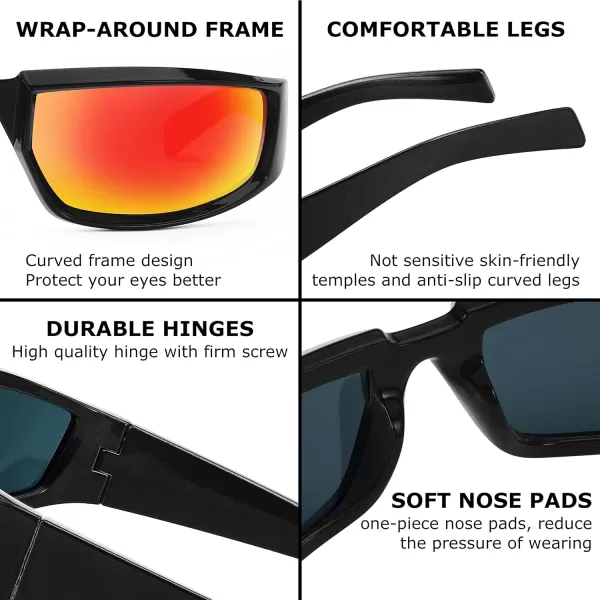 FEISEDY Wrap Around Trendy Sunglasses For Women Men Fashion Futuristic Mirror Shades Punk Sun Glasses B2970003 Black  Red Mirrored Lens