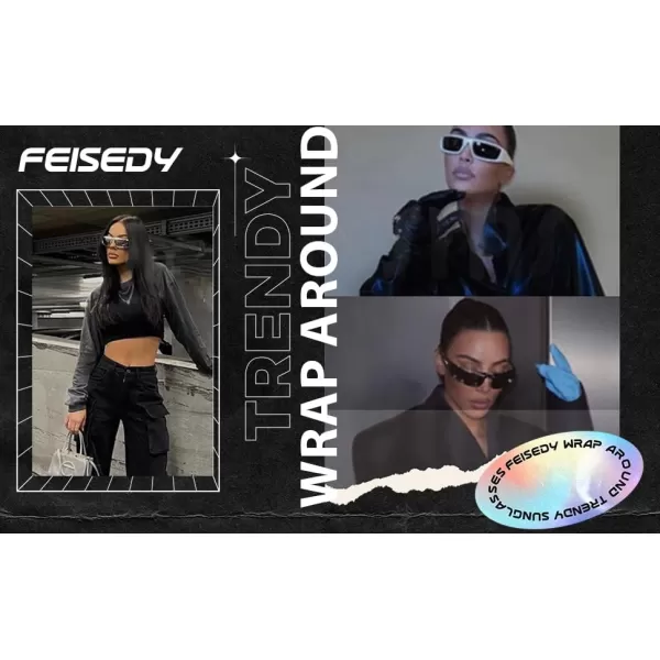 FEISEDY Wrap Around Trendy Sunglasses For Women Men Fashion Futuristic Mirror Shades Punk Sun Glasses B2970003 Black  Red Mirrored Lens