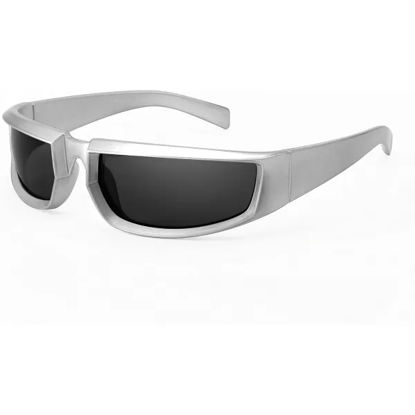 FEISEDY Wrap Around Trendy Sunglasses For Women Men Fashion Futuristic Mirror Shades Punk Sun Glasses B2970004 Silver  Grey Lens
