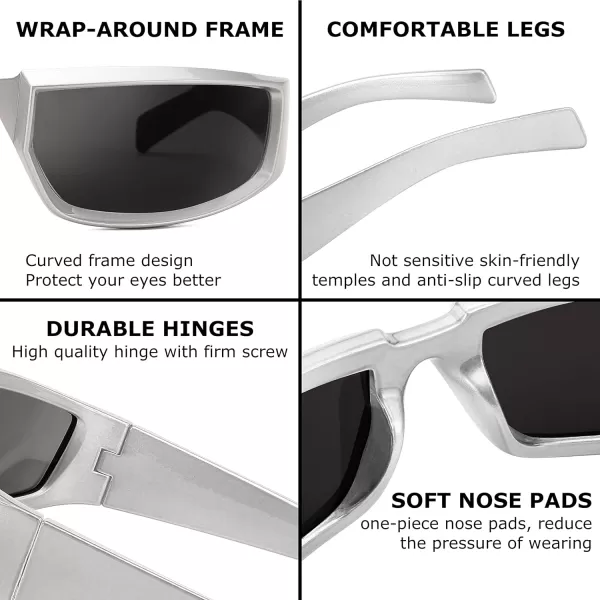 FEISEDY Wrap Around Trendy Sunglasses For Women Men Fashion Futuristic Mirror Shades Punk Sun Glasses B2970004 Silver  Grey Lens