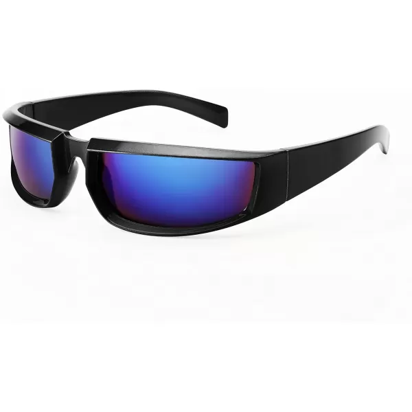 FEISEDY Wrap Around Trendy Sunglasses For Women Men Fashion Futuristic Mirror Shades Punk Sun Glasses B2970005 Black  Grey Lens