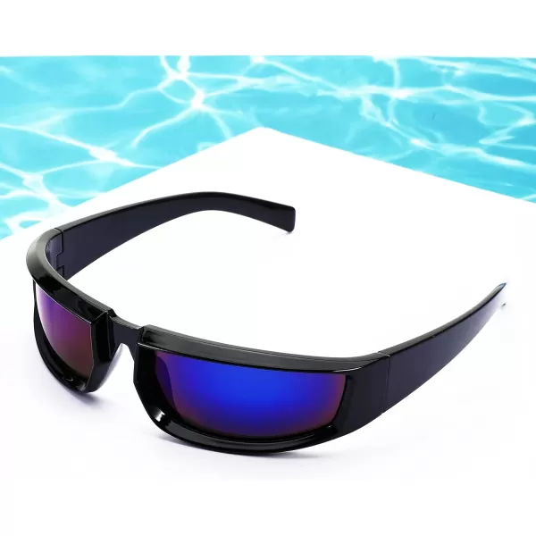 FEISEDY Wrap Around Trendy Sunglasses For Women Men Fashion Futuristic Mirror Shades Punk Sun Glasses B2970005 Black  Grey Lens