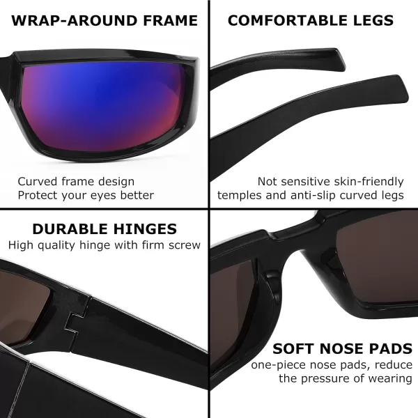 FEISEDY Wrap Around Trendy Sunglasses For Women Men Fashion Futuristic Mirror Shades Punk Sun Glasses B2970005 Black  Grey Lens