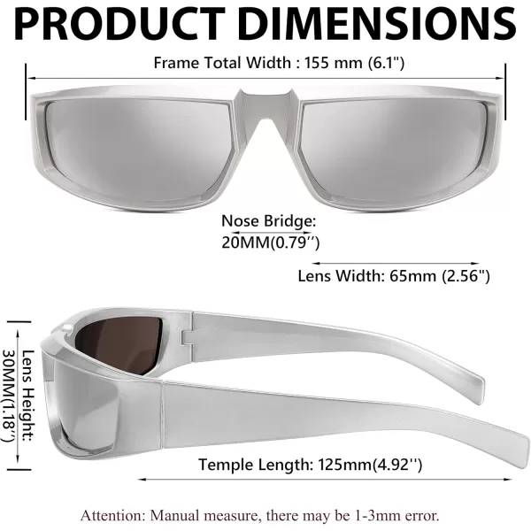 FEISEDY Wrap Around Trendy Sunglasses For Women Men Fashion Futuristic Mirror Shades Punk Sun Glasses B2970006 Silver  White Mirrored Lenses