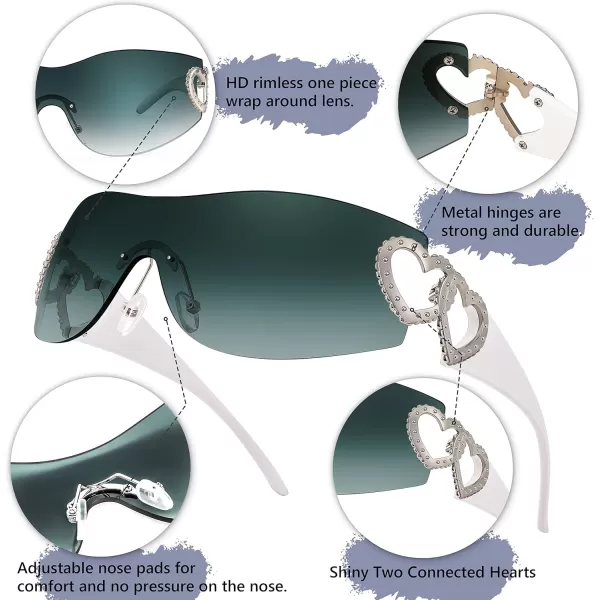 FEISEDY Y2K Rimless Sunglasses Heart for Women Men Around Wrap Fashion Futuristic 2000s Trendy Shield B2981Gradual Blue