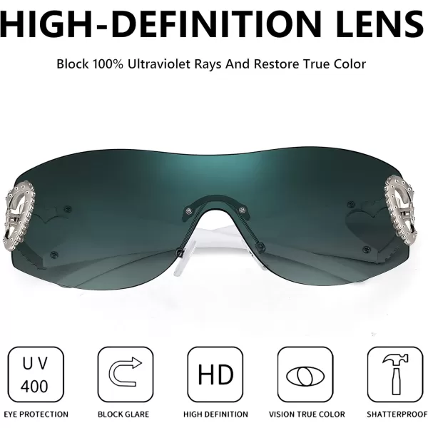 FEISEDY Y2K Rimless Sunglasses Heart for Women Men Around Wrap Fashion Futuristic 2000s Trendy Shield B2981Gradual Blue
