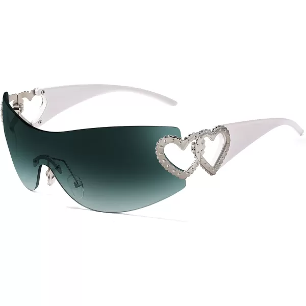 FEISEDY Y2K Rimless Sunglasses Heart for Women Men Around Wrap Fashion Futuristic 2000s Trendy Shield B2981Gradual Blue
