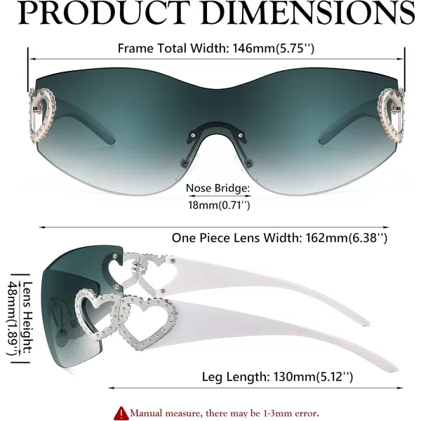 FEISEDY Y2K Rimless Sunglasses Heart for Women Men Around Wrap Fashion Futuristic 2000s Trendy Shield B2981Gradual Blue