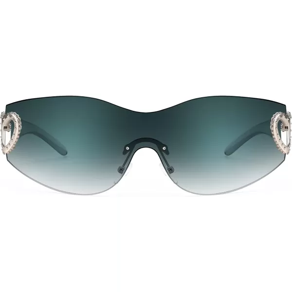FEISEDY Y2K Rimless Sunglasses Heart for Women Men Around Wrap Fashion Futuristic 2000s Trendy Shield B2981Gradual Blue