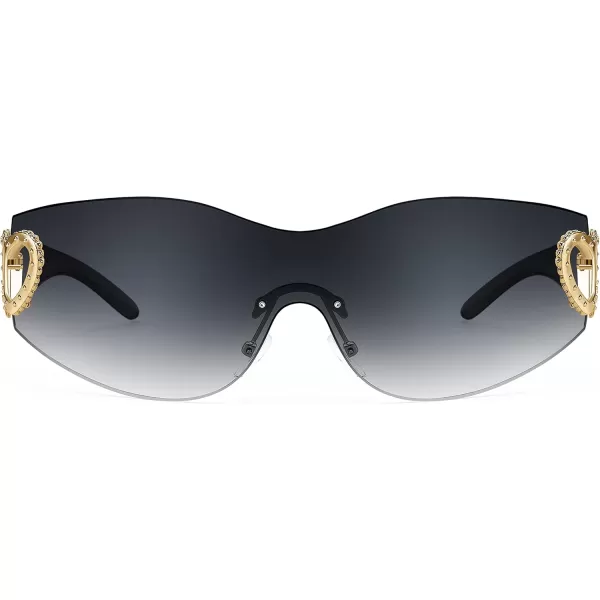 FEISEDY Y2K Rimless Sunglasses Heart for Women Men Around Wrap Fashion Futuristic 2000s Trendy Shield B2981Gradual Grey