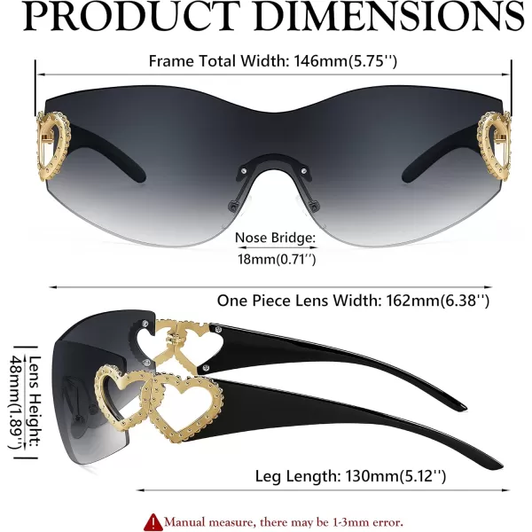 FEISEDY Y2K Rimless Sunglasses Heart for Women Men Around Wrap Fashion Futuristic 2000s Trendy Shield B2981Gradual Grey