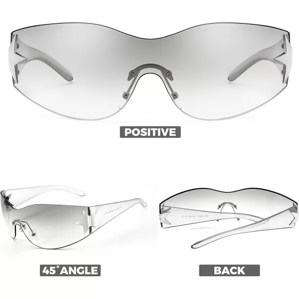 FEISEDY Y2K Sunglasses for Women Men 2000s Fashion Rimless Wrap Around Frameless Star Sun Glasses B9090Clear Black Tinted